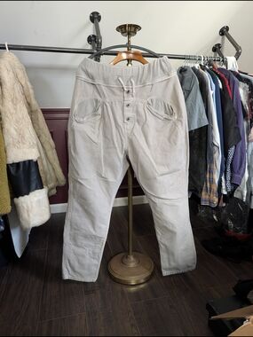 Kapital Gray/Cream Canvas Workwear Sarouel Button Fly Knit Jeans Japan Size 4